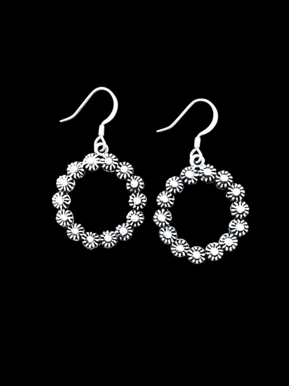 Vintage 925 Sterling Silver Southwestern Floral Dangle Earrings